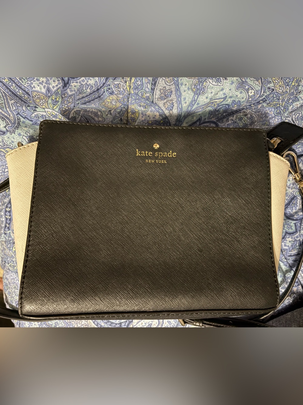 kate spade Black and Cream Crossbody with Gold Logo